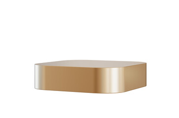 Golden podium on transparent background. Elegant stage for product, cosmetic presentation. Luxury mock up. Pedestal or platform for beauty products. Empty scene. 3D rendering.