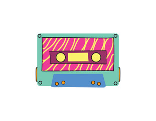 Retro music cassette. Stereo DJ tape, vintage 90s cassettes tapes and audio tape. antique radio play cassette, 1970s or 1980s rock music mix audiocassette. Vector icons set
