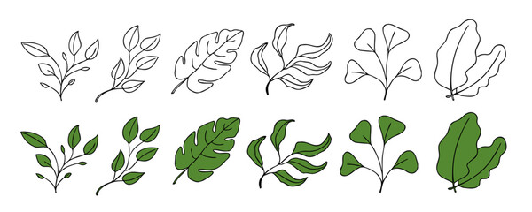 Fototapeta na wymiar Leaves vector sketch set. Hand drawn decorative elements