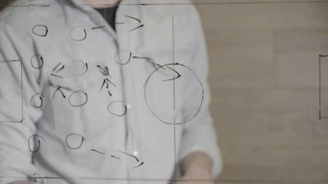 Professional Soccer Coach drawing new tactics for the next soccer drill