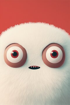 Cute Fluffy Furry White Monster. Cartoon. Concept Art.