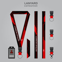 Black Red Technology Lanyard Templates Set. which is combined with a hexagon background