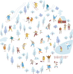 Winter outdoor activities. Winter Holidays. Happy people in warm clothes 