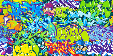 Trendy Seamless Abstract Urban Style Hiphop Graffiti Street Art Pattern. Vector Illustration Background Template © Anton Kustsinski