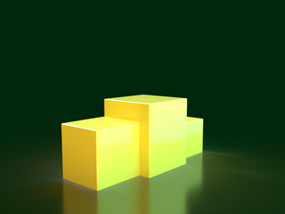 深緑色背景の表彰台、Podiumの3Dイラストレーション