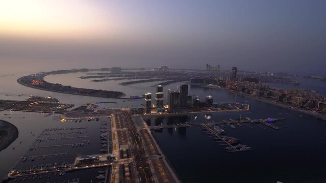 Dubai, United Arab Emirates time of day and night of the man-made island of Palm Jumeirah