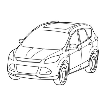 Classic crossover suv car on white background. Cartoon vector doodle illustration. 3D view	
