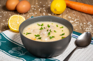 hearty Greek Meatball Soup Giouvarlakia , Youvarlakia in Egg lemon sauce
