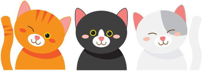 Various cartoon cats set. Simple modern geometric flat vector illustration. - 550586834