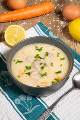 hearty Greek Meatball Soup Giouvarlakia , Youvarlakia in Egg lemon sauce
