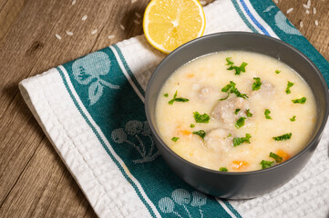 hearty Greek Meatball Soup Giouvarlakia , Youvarlakia in Egg lemon sauce