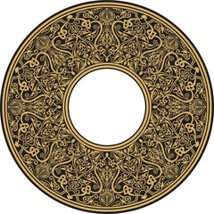 Vector golden round oriental ornament. Arabic patterned circle of Iran, Iraq, Turkey, Syria. Persian frame, border.