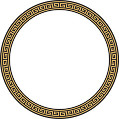 Vector round gold and black classic frame. Greek meander. Patterns of Greece and ancient Rome. Circle european border - obrazy, fototapety, plakaty