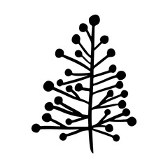 Christmas tree in doodle style. Happy New year. Hand drawn sketch of a Christmas tree. Vector illustration. Isolated on a white background. Illustration for graphics, website, logo, icons, postcards