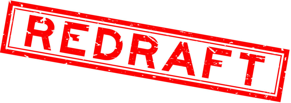 Grunge red redraft word square rubber seal stamp on white background