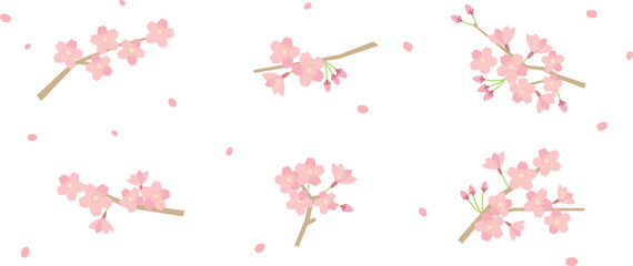 桜のカットイラスト素材セット　春・花・飾り・あしらい・かわいい