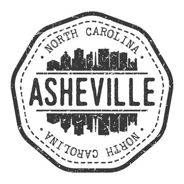 Asheville, NC, USA Stamp Skyline Postmark. Silhouette Postal Passport. City Round Vector Icon. Vintage Postage Design.
