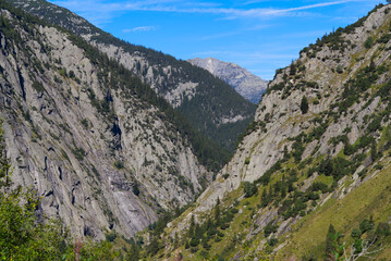 Scenic view of famous Schöllenen Gorge, Canton Uri, on a sunny late summer afternoon. Photo taken September 12th, 2022, Schöllenen Gorge, Switzerland.