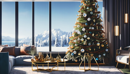Obraz premium Christmas tree in a home room