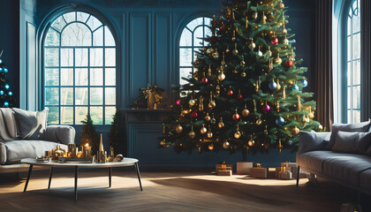 Christmas tree in a home room