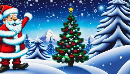 Obraz premium Artistic concept painting of santa claus with gifts in winter