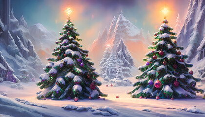Artistic concept painting of a beautiful christmas tree in eve time.