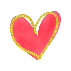 Red Watercolor Heart With Gold Glitter