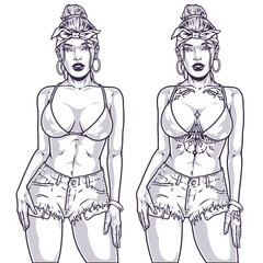 Trendy tattoo woman monochrome sketch