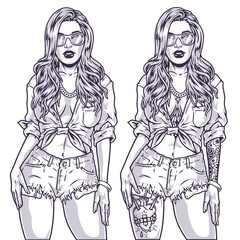 Hot urban girl monochrome sketch