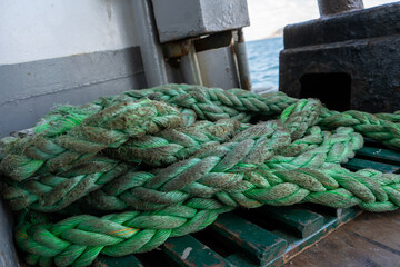 Fototapeta na wymiar Large, ship rope, green, thick