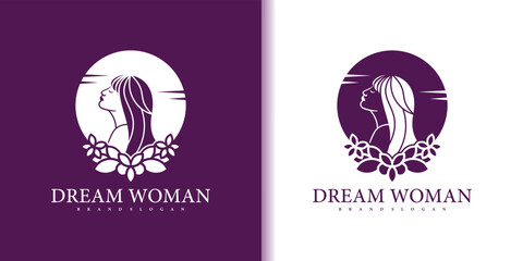 Dream woman's vector illustration logo design with creative element concept Premium Vektor