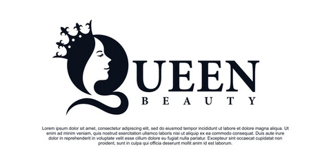 Abstract queen crown logo with creative lettering logo template vector icon illustration