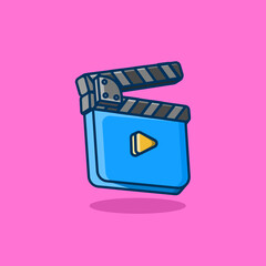 clapperboard illustration in cartoon style on isolated background. movie concept icon - obrazy, fototapety, plakaty