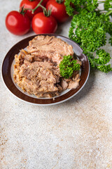 fish tuna canned seafood snack meal food snack on the table copy space food background rustic top view