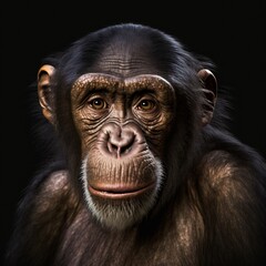Alter Schimpanse schaut nachdenklich in die Kamera