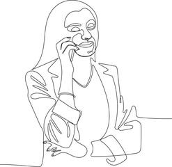 One continuous line is the concept. Vector illustration. Continuous line drawing of focused young woman using laptop typing on keyboard writing email or message for your design minimal