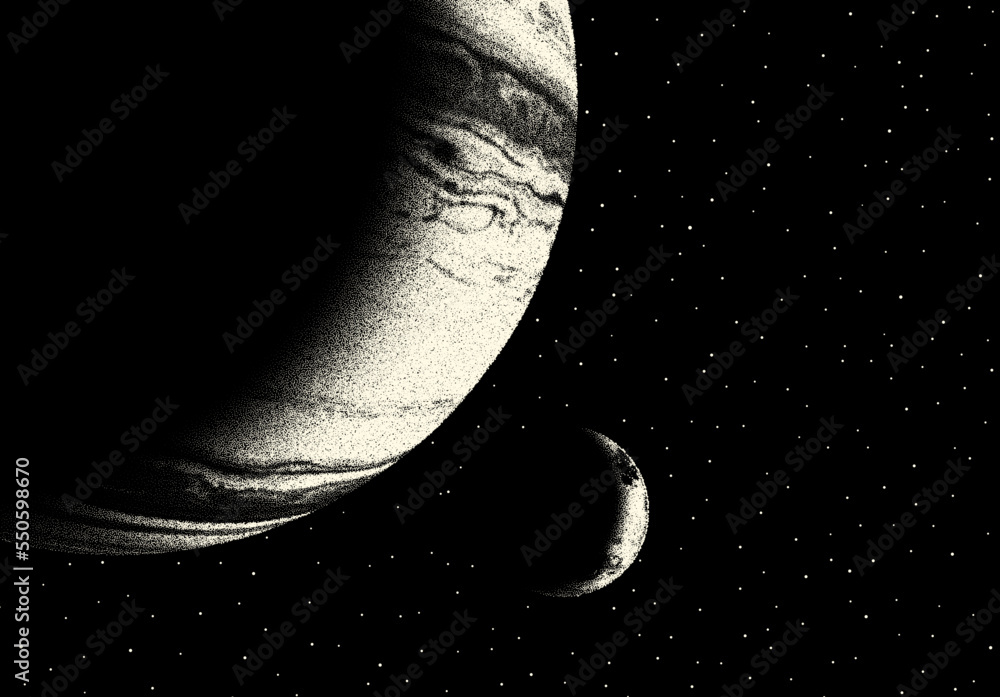 Poster space landscape with scenic view on planet and stars made with r