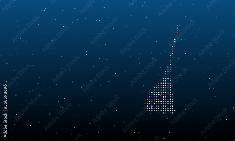 Poster on the right is the broom symbol filled with white dots. background pattern from dots and circles of