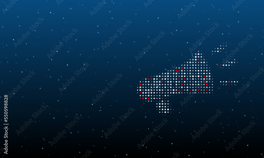 Poster on the right is the megaphone symbol filled with white dots. background pattern from dots and circle