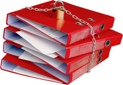 Binders,file organizers surrounded by a lock and chain