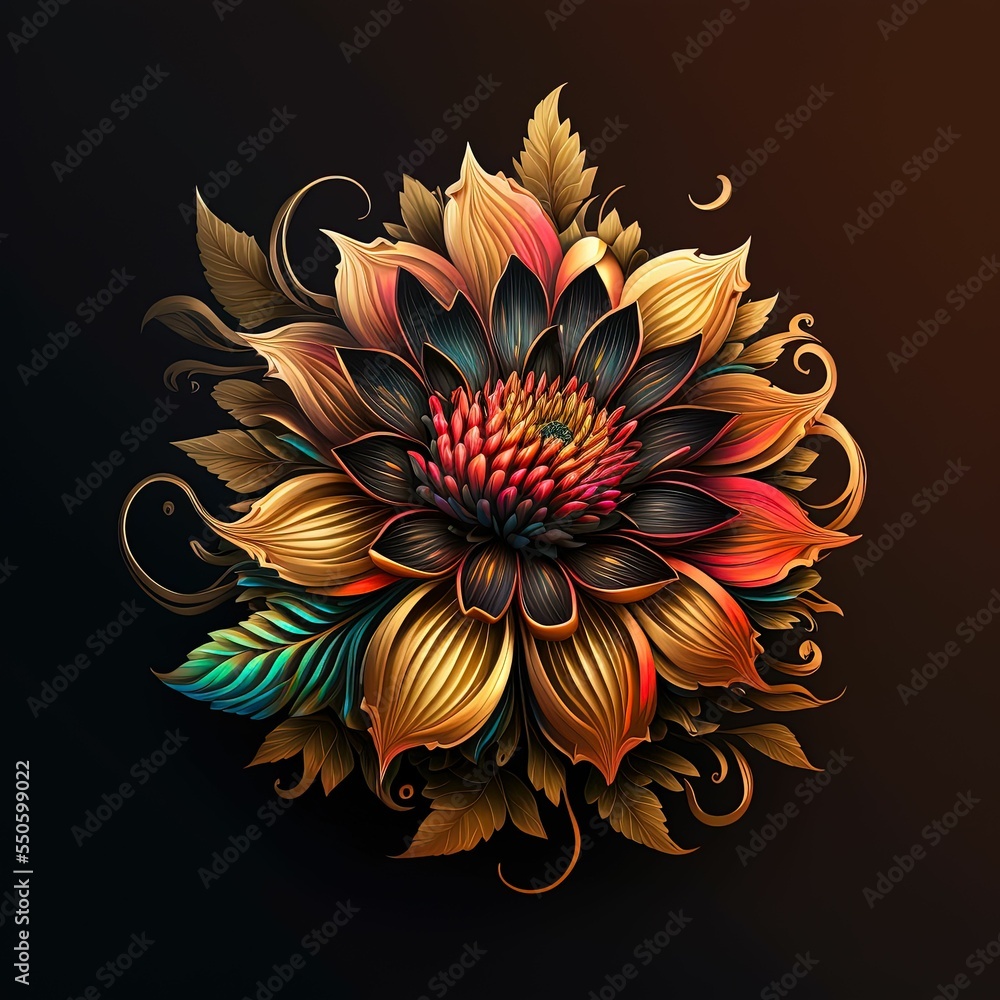 Aufkleber hyper-realistic illustration of a big delicate flower isolated on an empty dark background