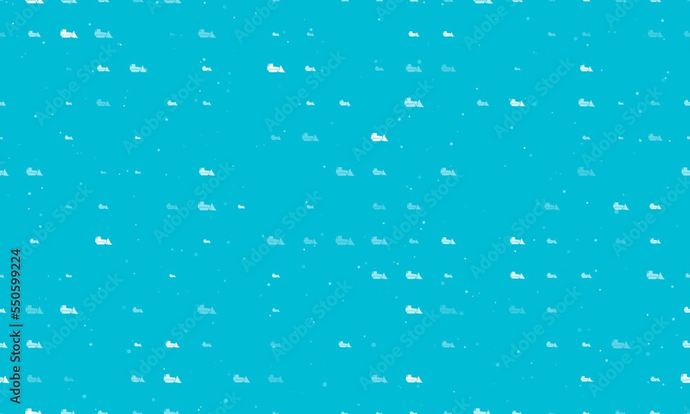 Poster seamless background pattern of evenly spaced white bulldozer symbols of different sizes and opacity.