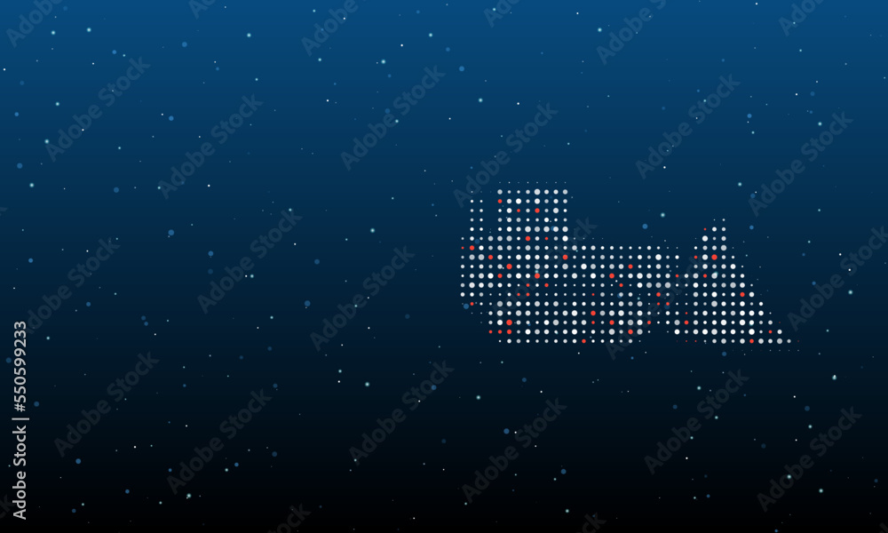Poster on the right is the bulldozer symbol filled with white dots. background pattern from dots and circle