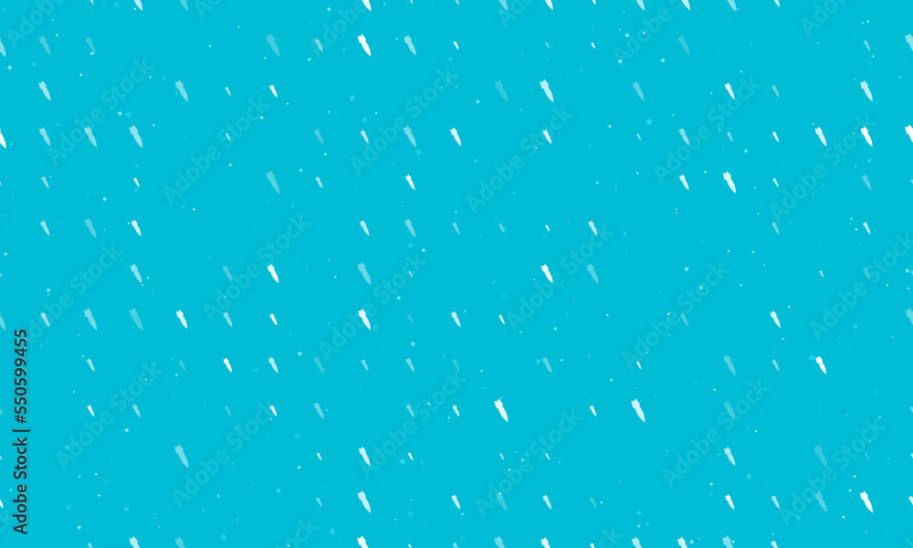 Poster seamless background pattern of evenly spaced white falling rocket symbols of different sizes and opa