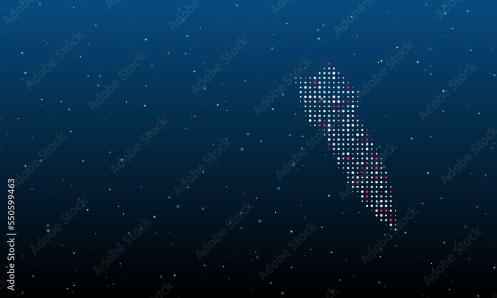 Poster on the right is the falling rocket symbol filled with white dots. background pattern from dots and c