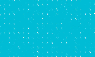 Seamless background pattern of evenly spaced white falling rocket symbols of different sizes and opacity. Vector illustration on cyan background with stars