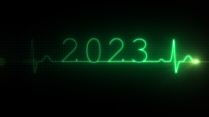 Fototapeta premium 2023. Cardiogram. Loop. Cardoigram curve on screen. 2023 Emergence. New year. 