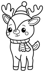 Christmas reindeer coloring cartoon outline