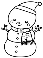 snowman with a scarf coloring cartoon outline