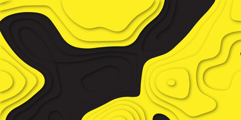 Abstract paper cut with Black and yellow wave.Vector Art paper style. Dark, minimalistic yellow stripe. Abstract waves, depth. For web, banners, social networks. Copyspace background.